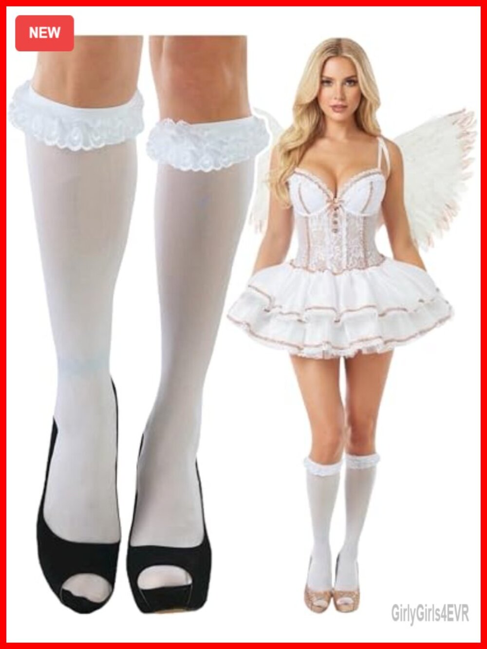 Women's Crocheted Vintage Inspired Ruffle Trim Knee Socks